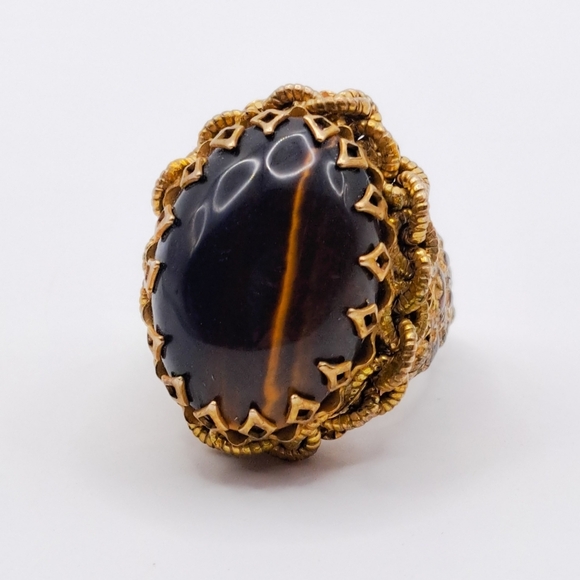 Miriam Haskell Jewelry - Vintage Miriam Haskell Tigers Eye Cocktail Ring